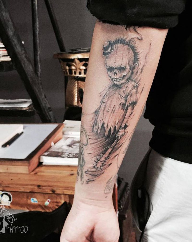 小骷髅纹身图片_手臂手部点刺New School骷髅纹身图案