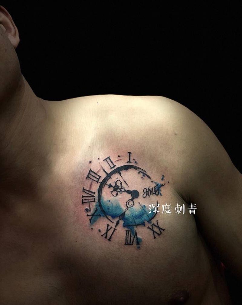 钟表纹身图片_欧美写实纹身图案