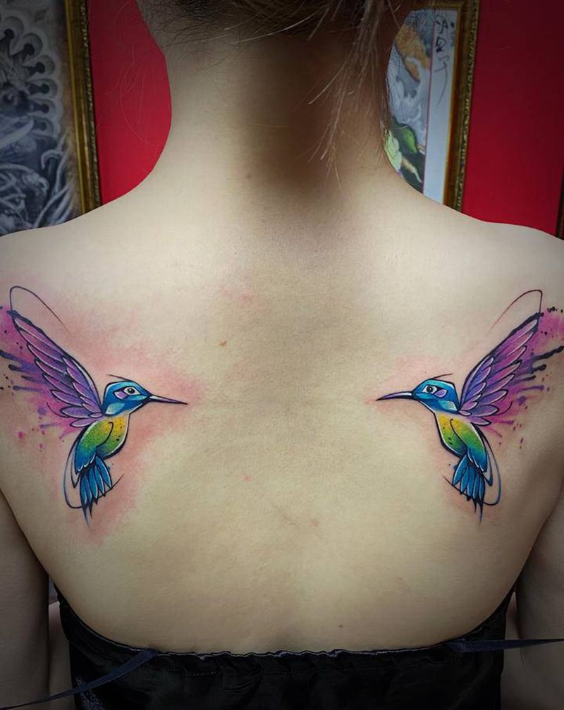 疤痕遮盖纹身图片_背部水彩纹身图案