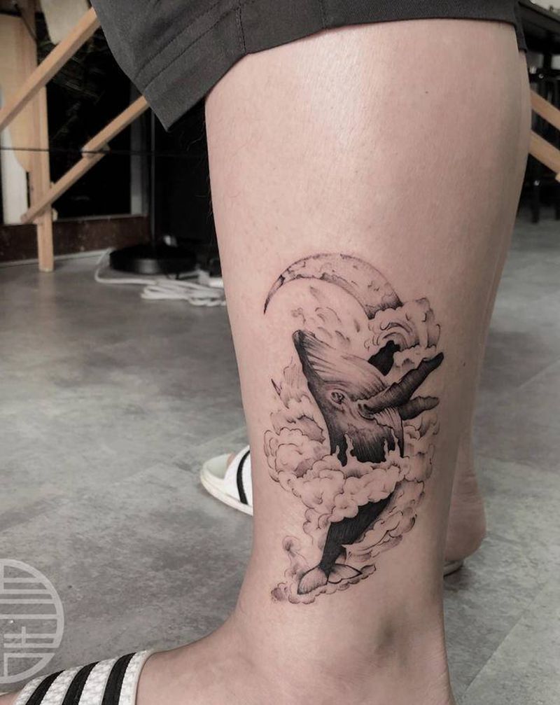 鲸鱼纹身图片_腿部纹身图案