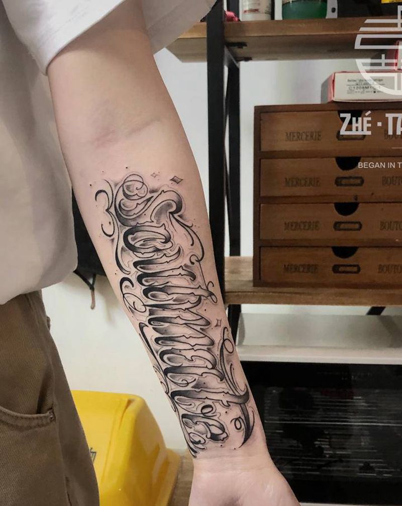 花体字纹身图片_手部花体字纹身图案
