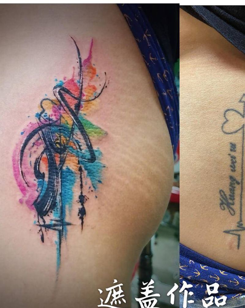 水彩遮盖纹身图片_臀部水彩水墨纹身图案