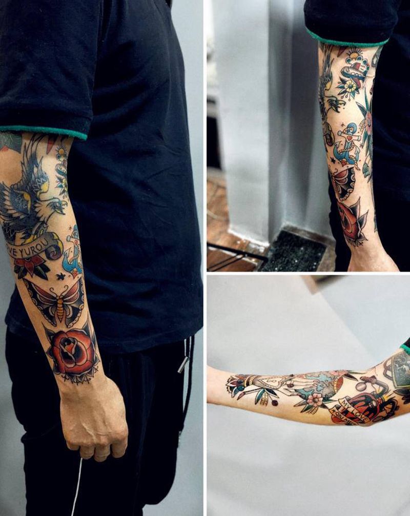 school花臂纹身图片_手臂手部Old School纹身图案