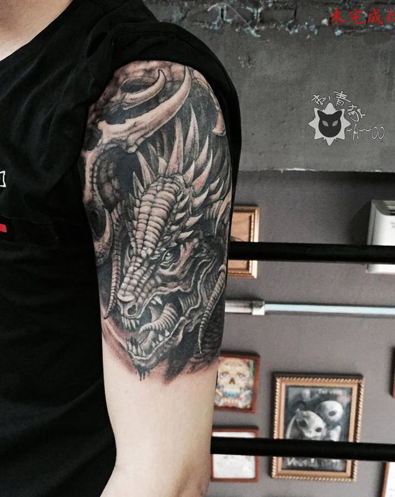 魔龙.纹身图片_手臂手部欧美写实龙火龙魔龙纹身图案