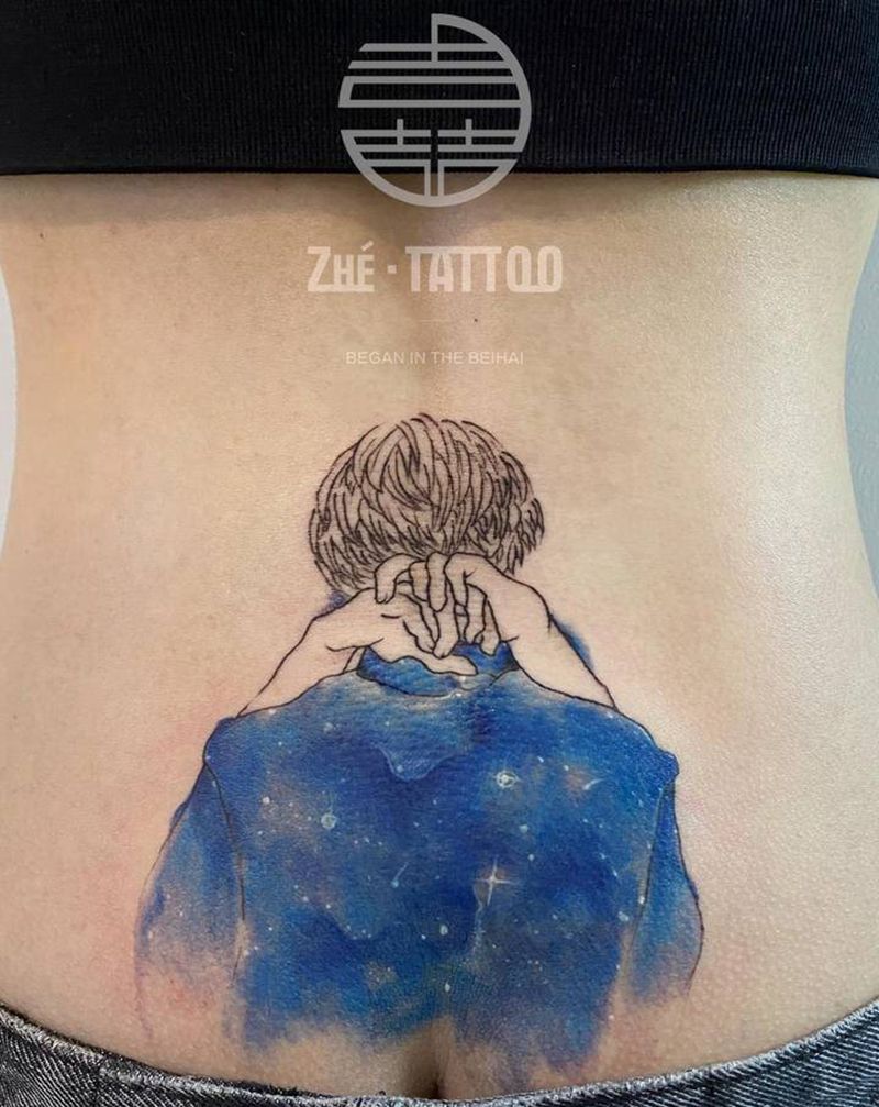 水彩遮盖纹身图片_臀部纹身图案