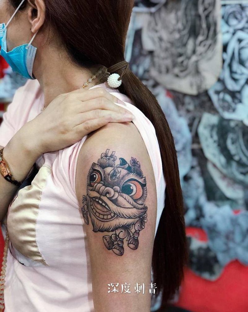 舞狮纹身图片_手臂新传统纹身图案