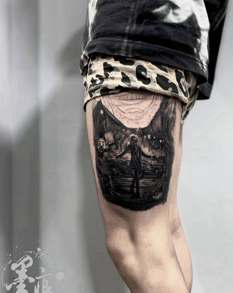 【小丑】纹身图片_脚部腿部欧美写实纹身图案