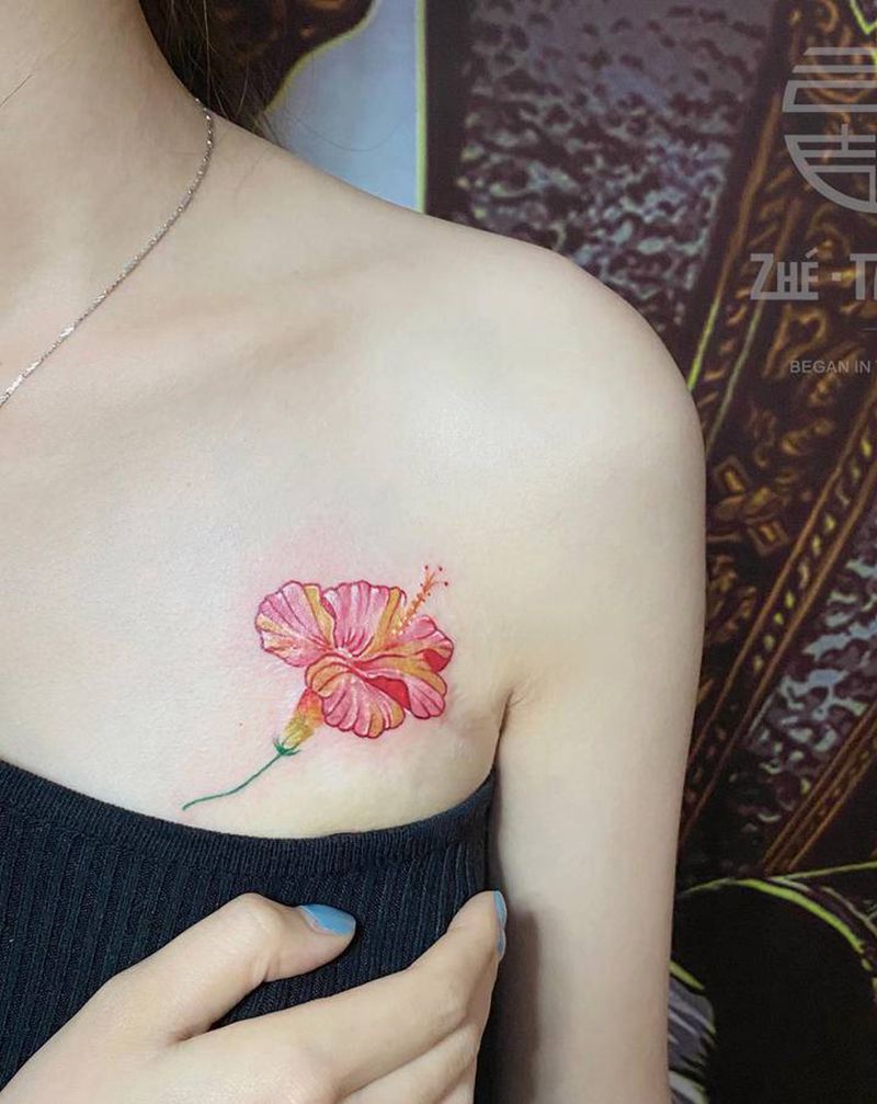 花花遮盖纹身图片_胸部纹身图案