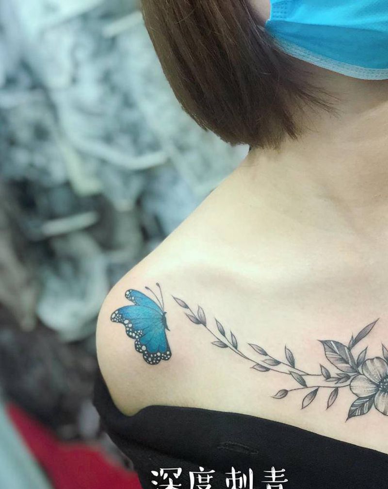 小清新纹身图片_胸部水彩Old School纹身图案