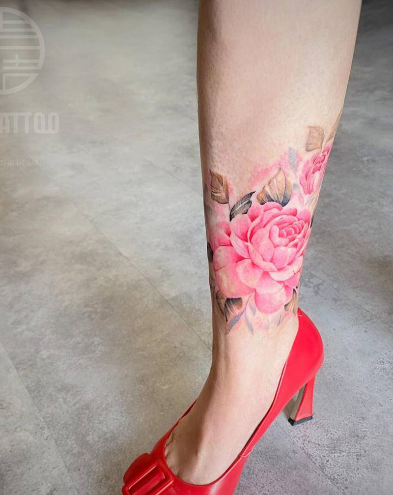 牡丹遮盖纹身图片_脚部纹身图案