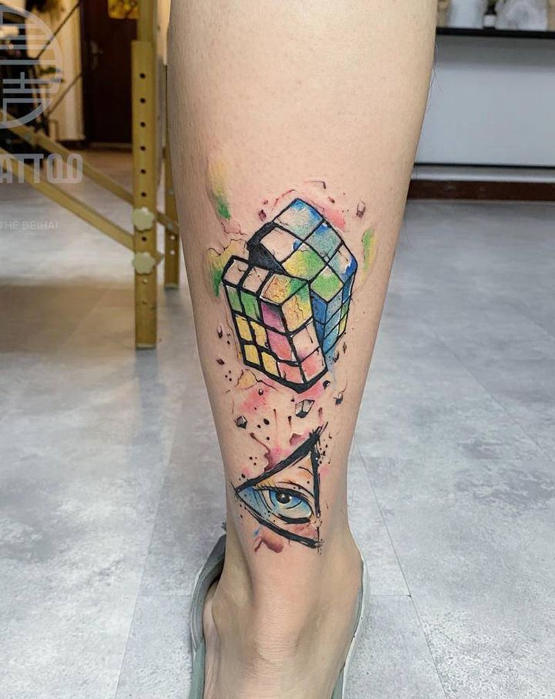 情侣纹身纹身图片_脚部水彩纹身图案