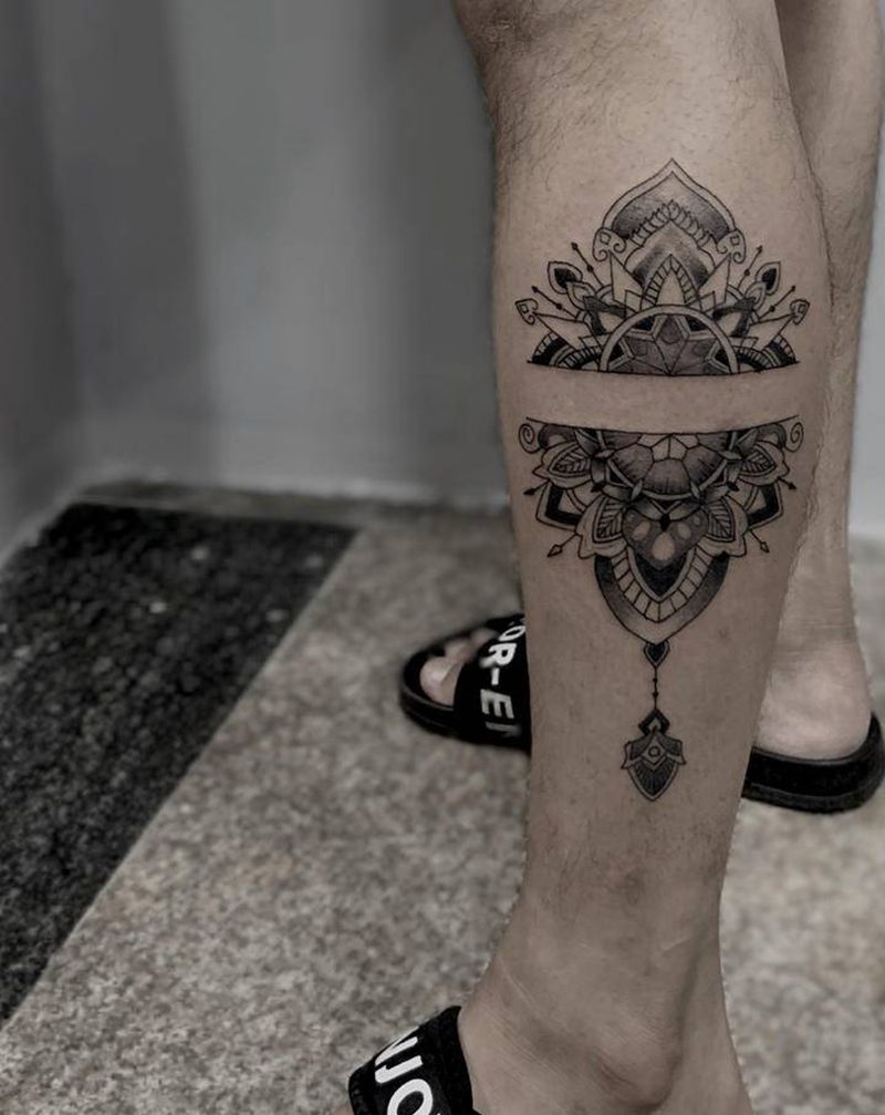 【梵花】纹身图片_脚部腿部几何纹身图案