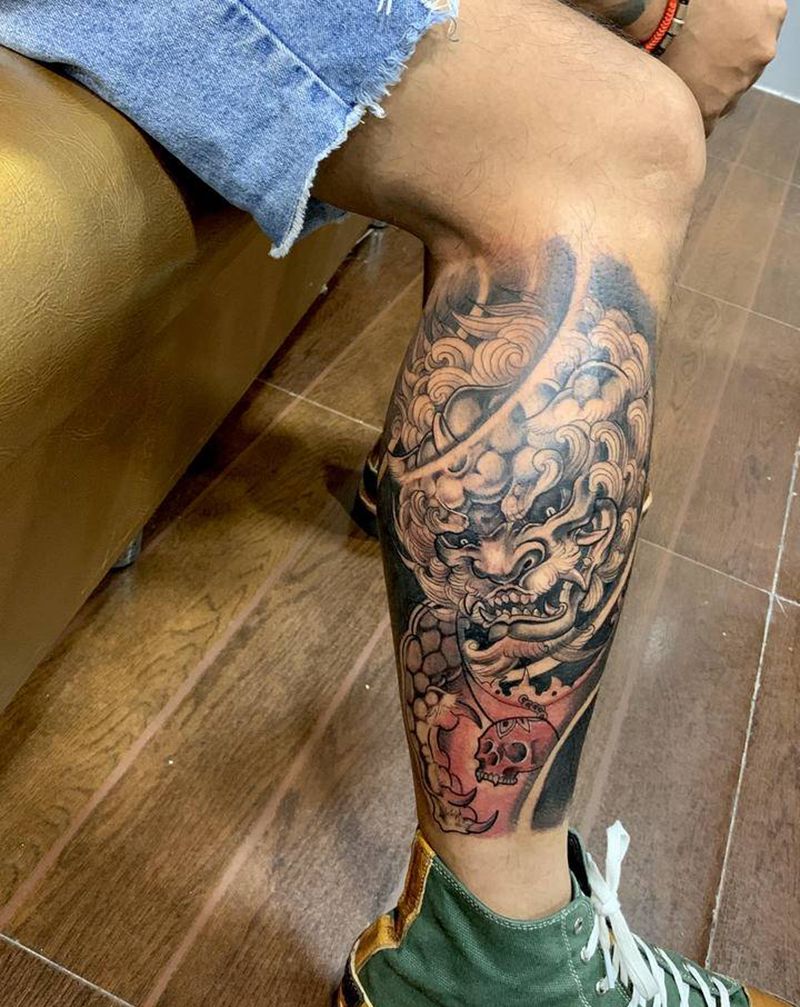 【传统.唐狮子】纹身图片_脚部腿部新传统纹身图案