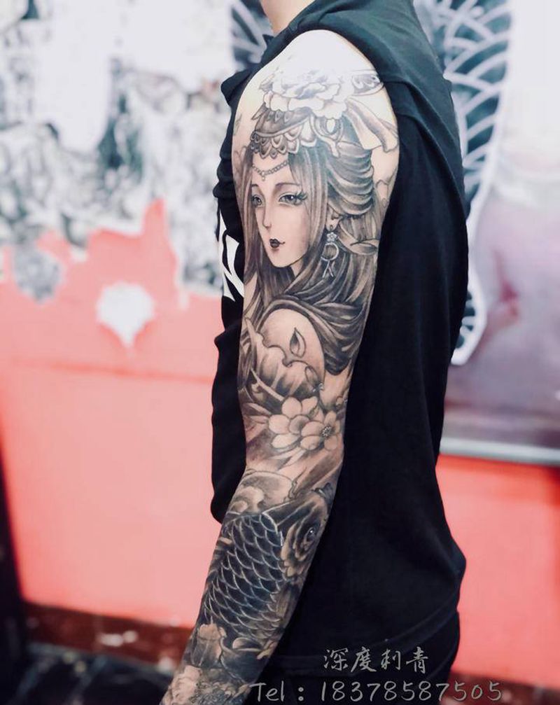 花臂纹身图片_手臂新传统纹身图案