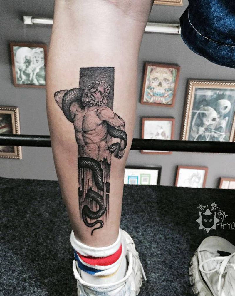 几个未完成的作品纹身图片_手臂腿部新传统点刺唐狮子帆船艺伎纹身图案