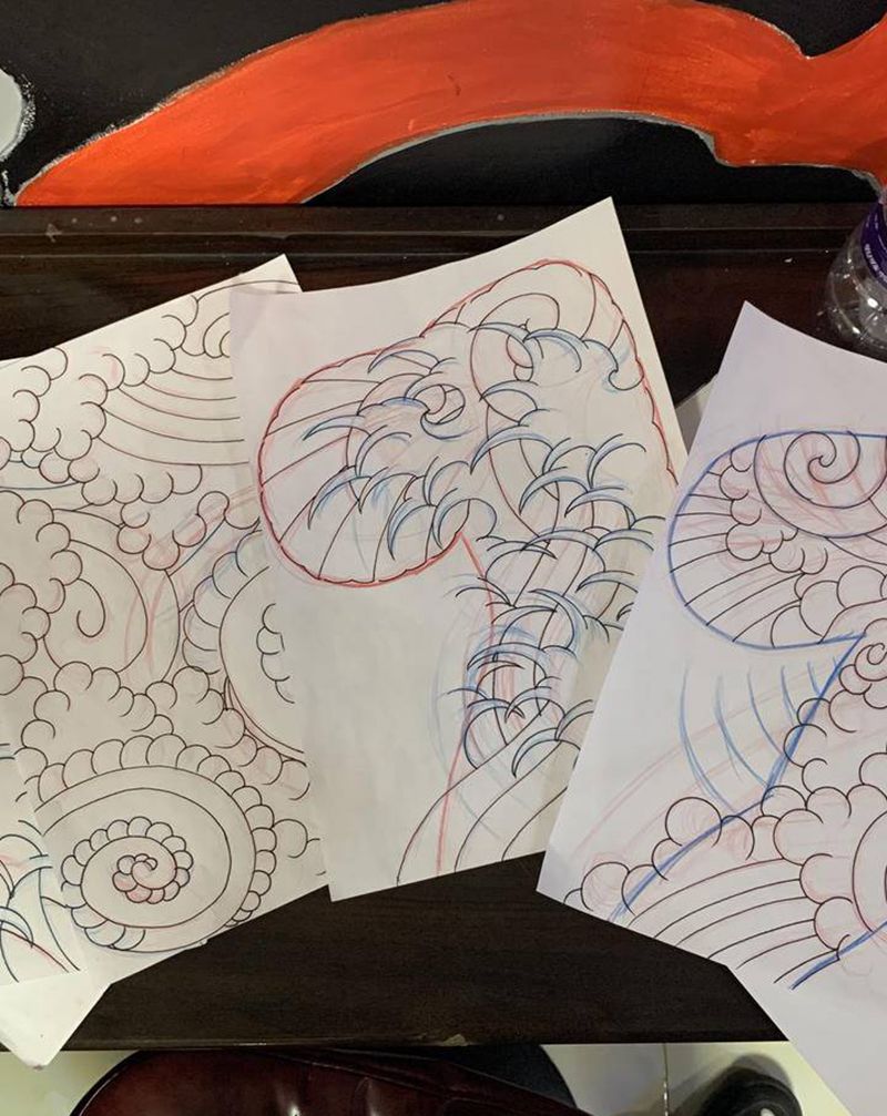 各种瞎画手稿纹身图片_手臂老传统纹身图案