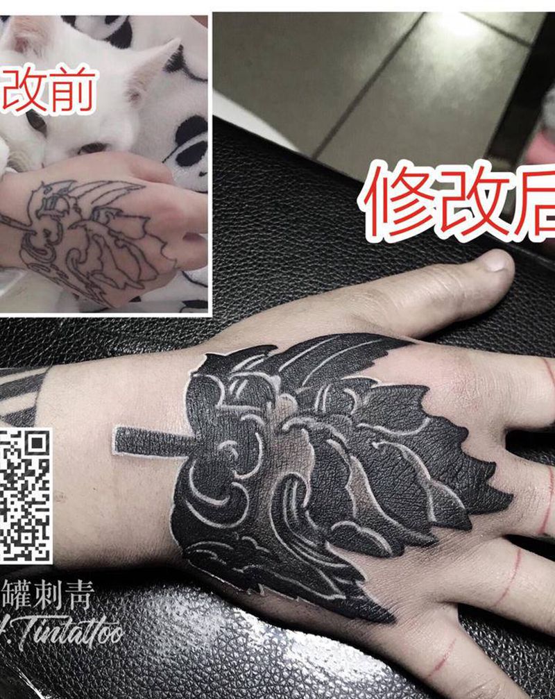 翻新改造纹身图片_手部新传统纹身图案