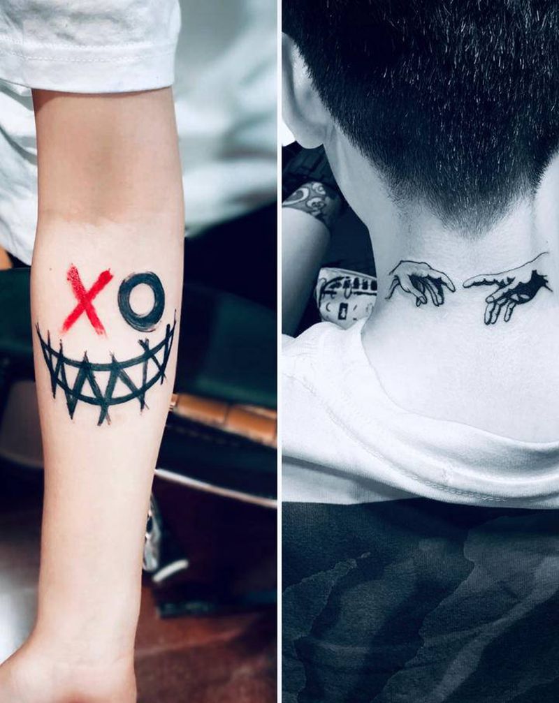 两枚小品纹身图片_手部颈部纹身图案