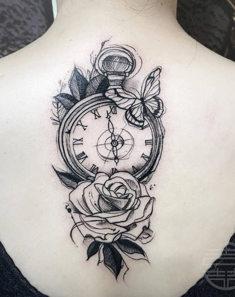 线条纹身图片_背部纹身图案