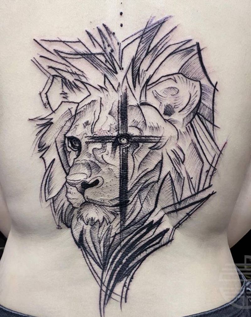 线条纹身图片_背部纹身图案