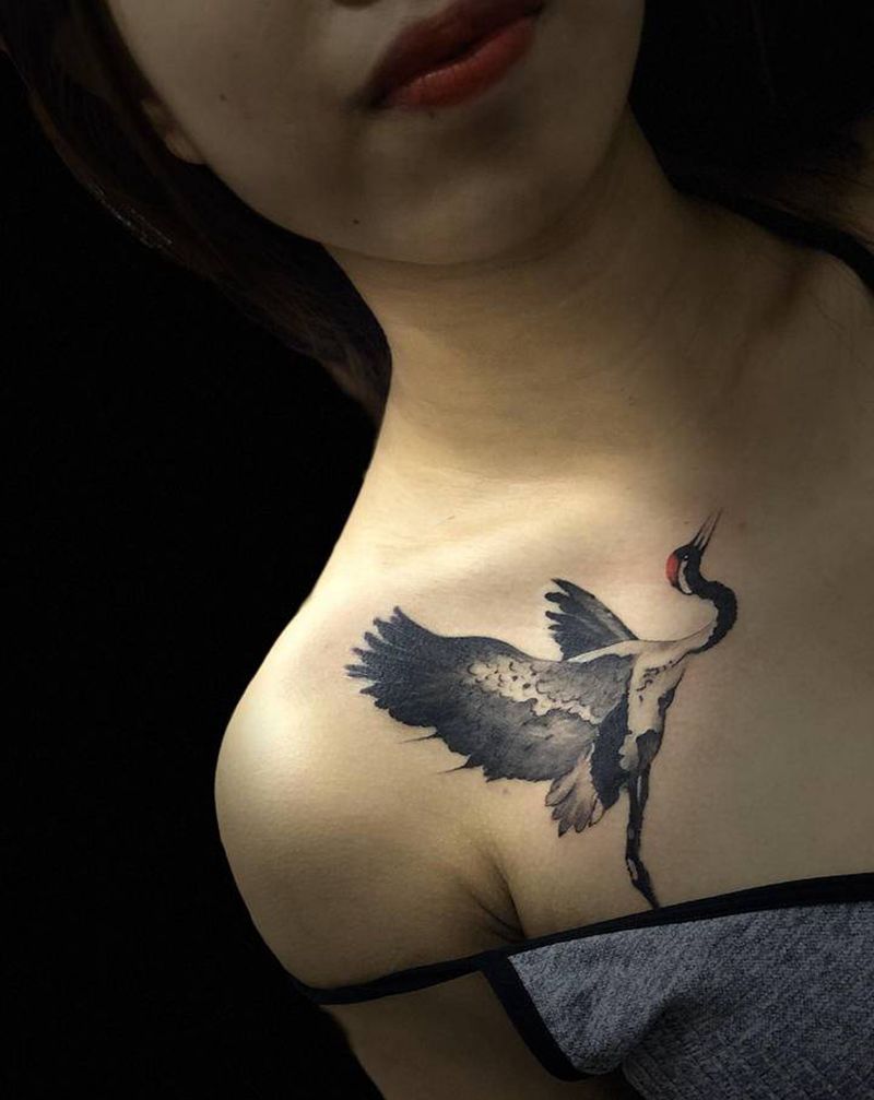 仙鹤纹身图片_肩部纹身图案