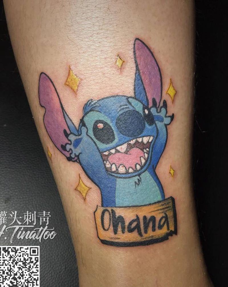 客人自带史迪奇纹身图片_脚部New School纹身图案