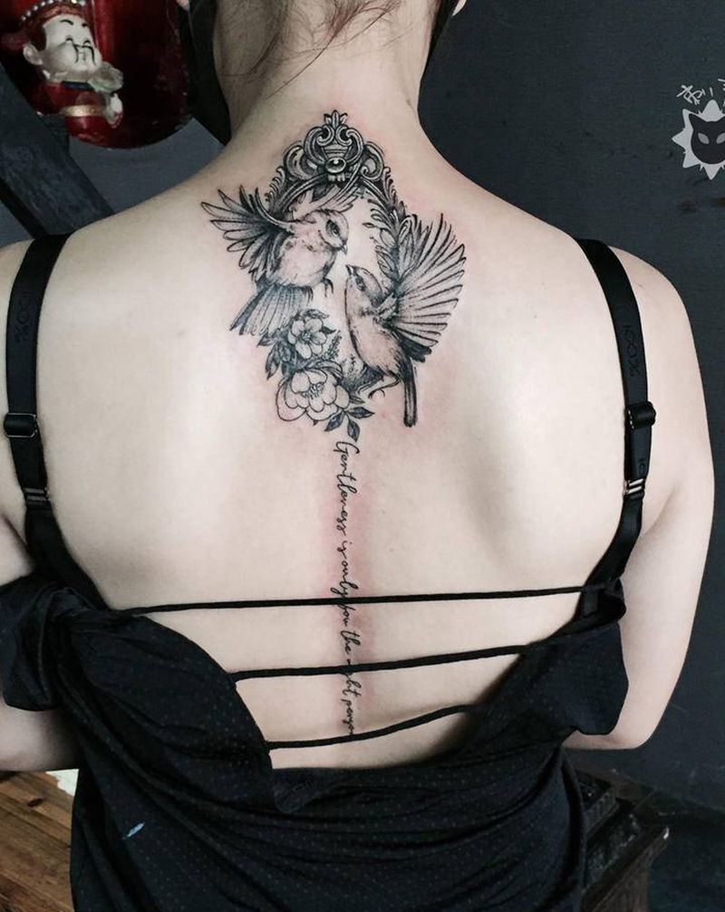 喜鹊.小遮盖纹身图片_颈部背部点刺鸟喜鹊花纹身图案