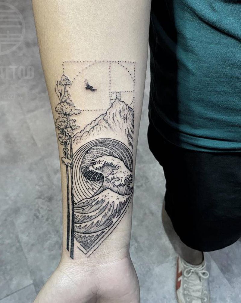 几何山海纹身图片_手部几何纹身图案