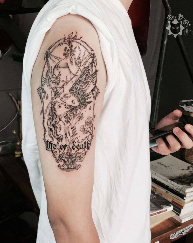 双子纹身图片_手臂手部点刺几何星座双子座双生纹身图案