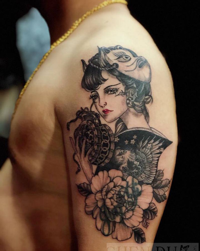 美人相思纹身图片_手臂新传统纹身图案