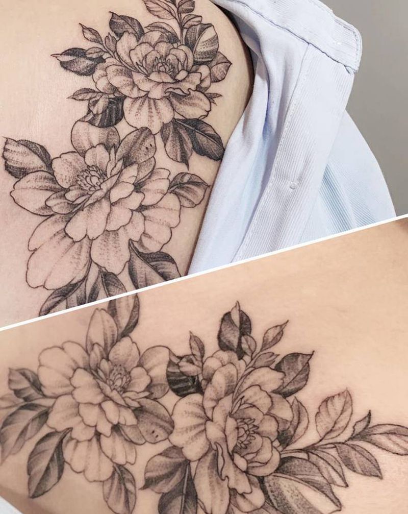 【素花】纹身图片_肩部胸部点刺几何纹身图案