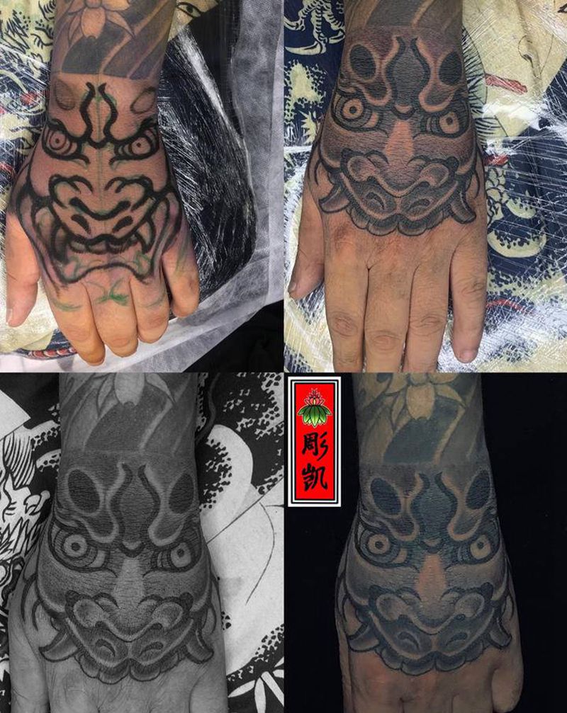 手背塞班纹身图片_手部老传统纹身图案