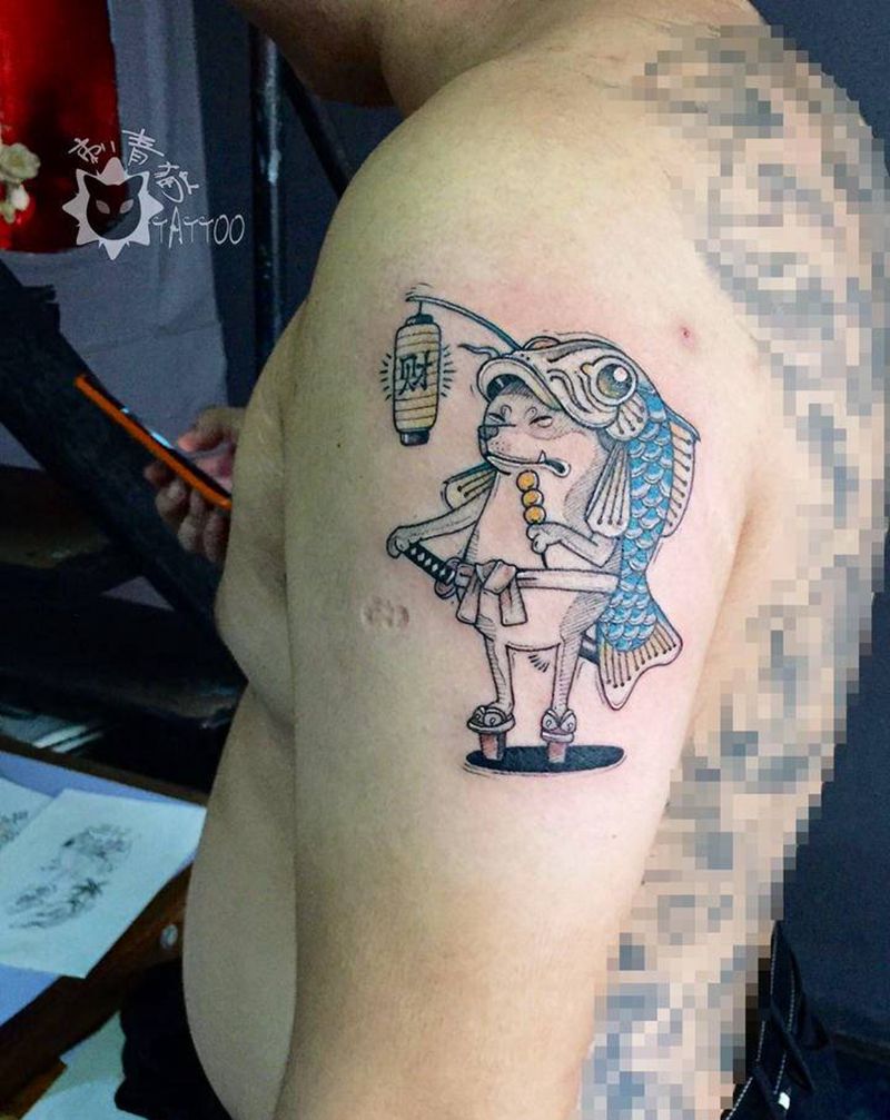 招财狗纹身图片_手部手臂老传统狗招财狗纹身图案