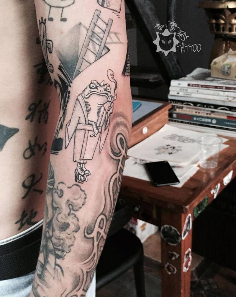 蛙大佬纹身图片_手部手臂新传统老传统青蛙大佬纹身图案