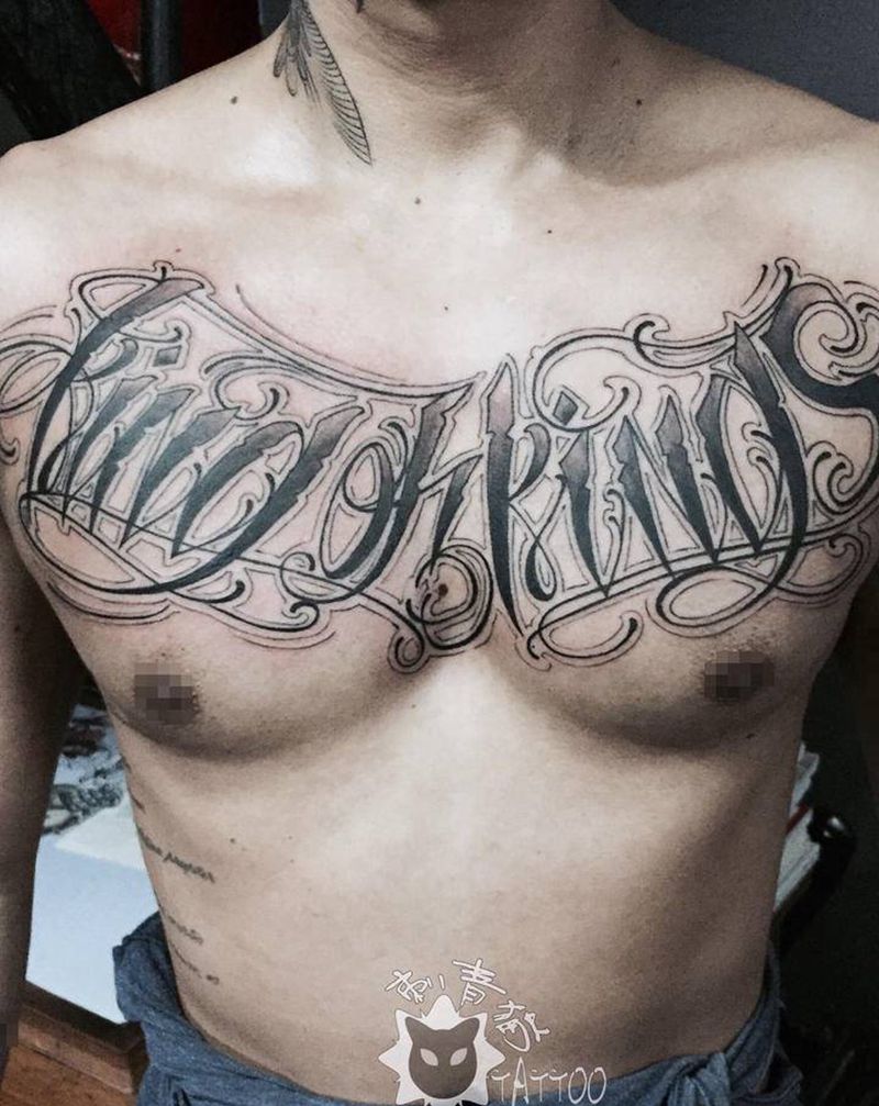 大V花体纹身图片_手臂手部花体字英文奇卡诺花体纹身图案