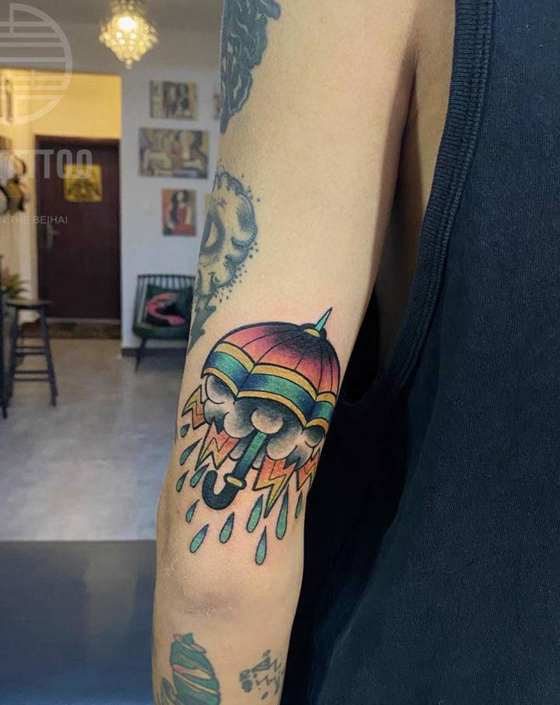 oldschool雨伞纹身图片_手臂Old School纹身图案