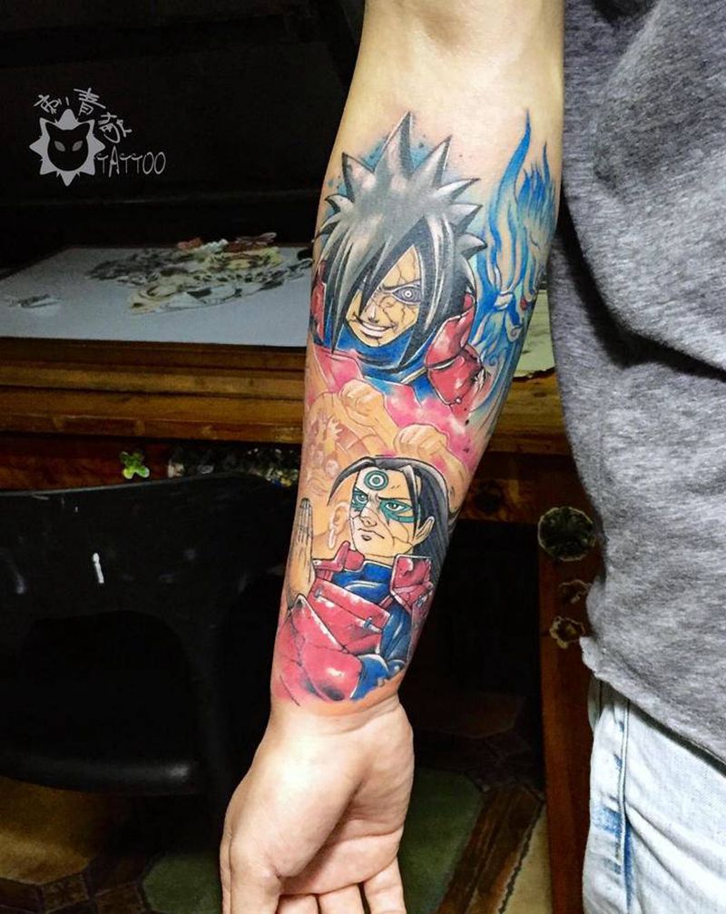 宇智波斑.千手柱间纹身图片_手部手臂New School水彩火影忍者宇智波斑千手柱间纹身图案