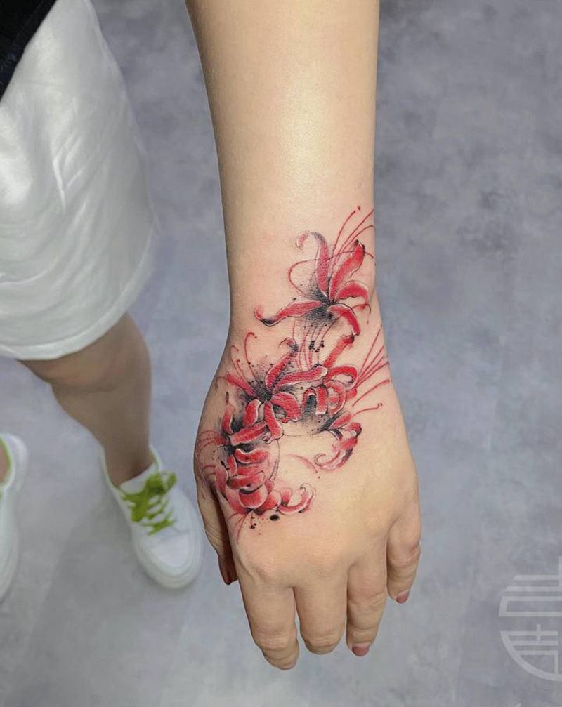遮盖 彼岸花纹身图片_手部纹身图案