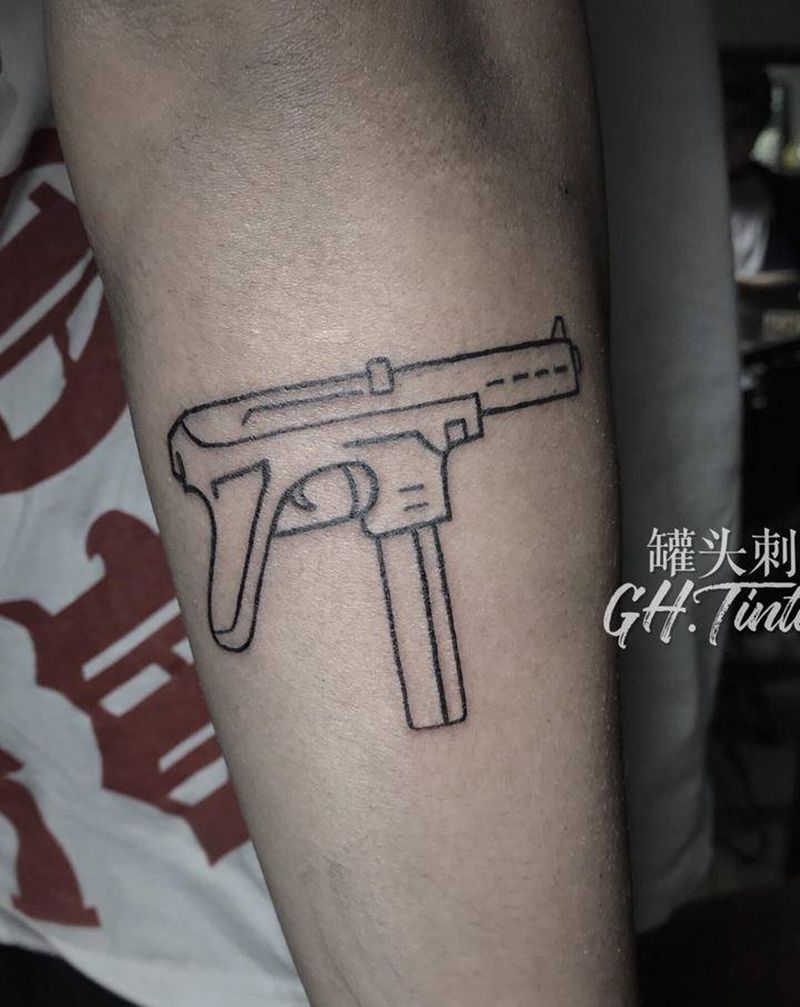 一把枪纹身图片_手臂几何纹身图案