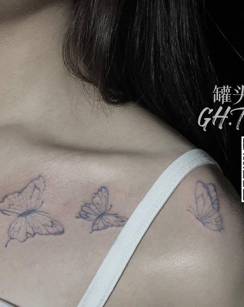 蝴蝶纹身图片_肩部点刺纹身图案