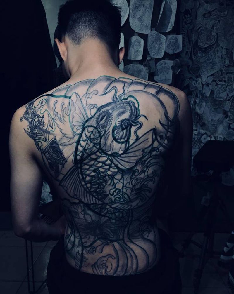 修改满背（未完成）纹身图片_背部老传统纹身图案