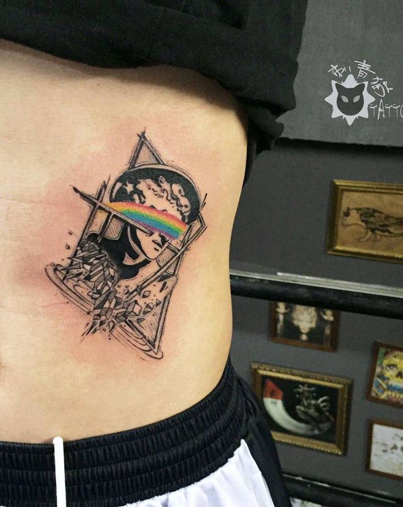 大卫纹身图片_腹部腰部点刺几何大卫抽象框架纹身图案