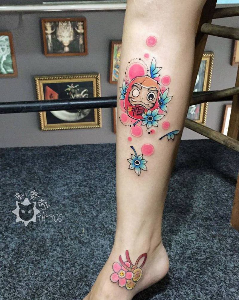 达摩蛋.小铃铛纹身图片_脚部腿部新传统达摩蛋小铃铛纹身图案