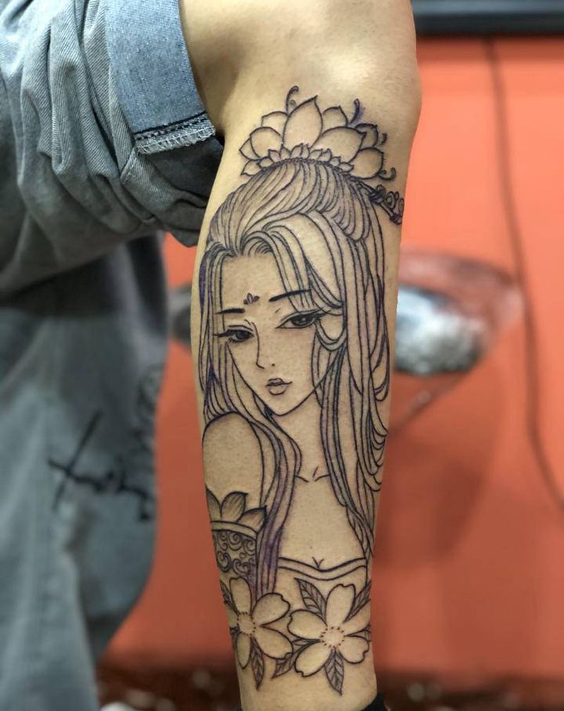 线条纹身图片_腿部纹身图案