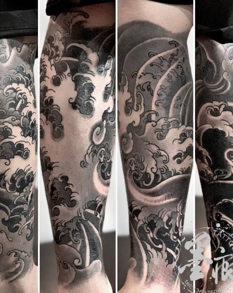 浪纹身图片_脚部腿部老传统新传统纹身图案