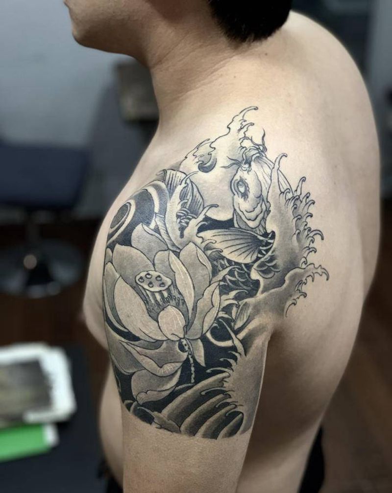 【荷花.锦鲤】纹身图片_手部手臂新传统纹身图案