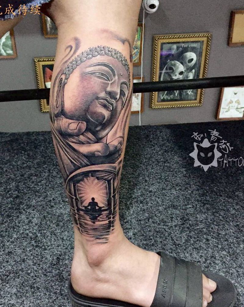 佛境纹身图片_腿部脚部新传统老传统如来佛传统纹身图案