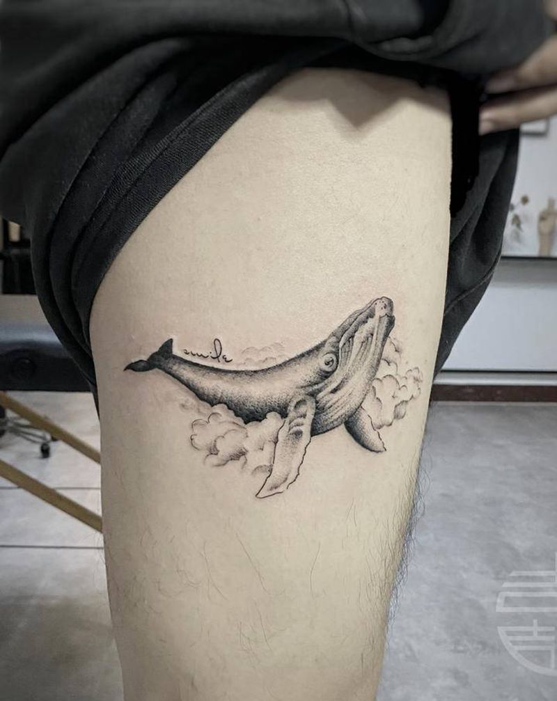 鲸鱼纹身图片_腿部纹身图案