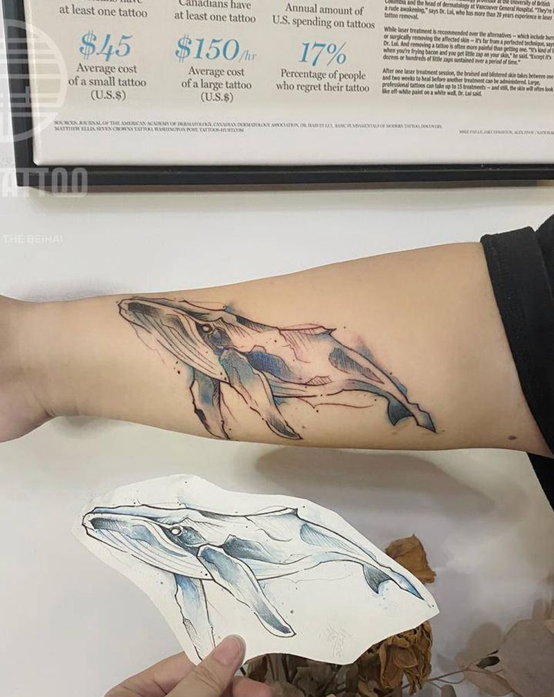 水墨鲸鱼纹身图片_水墨原创纹身图案