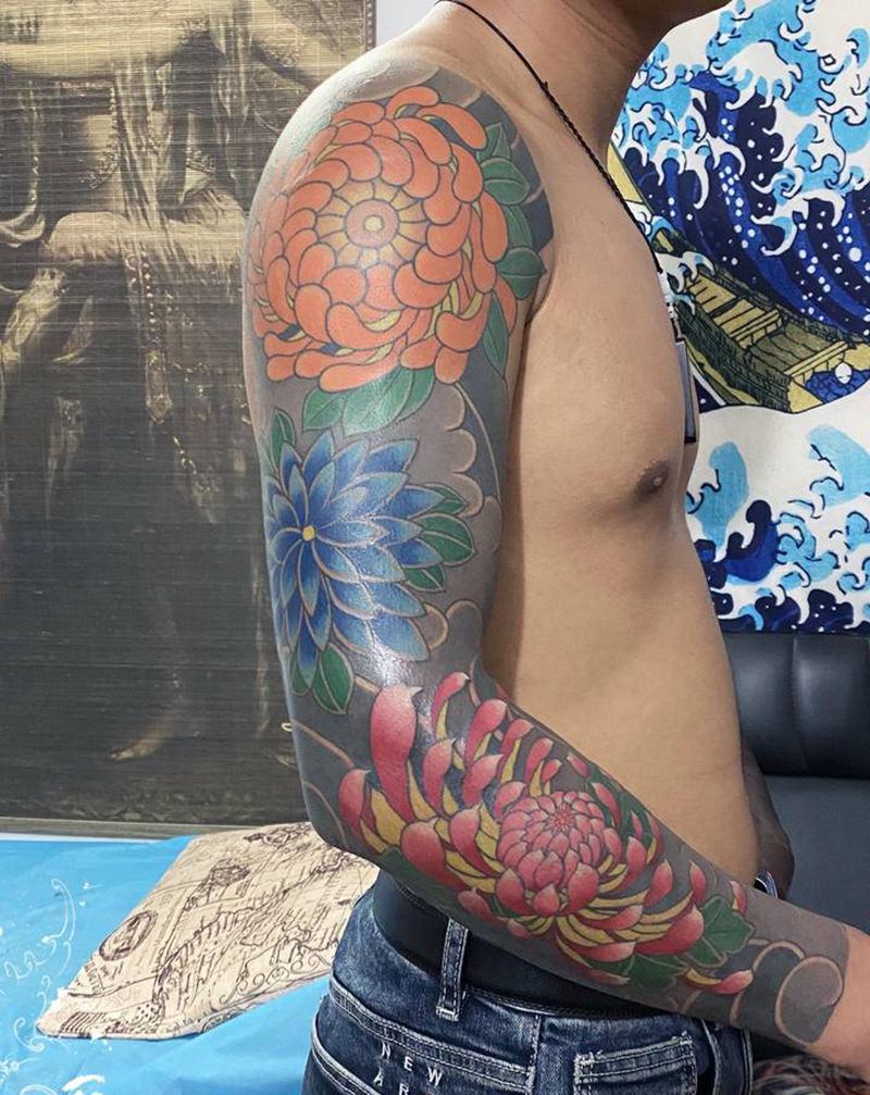 花臂纹身图片_手臂手部老传统纹身图案